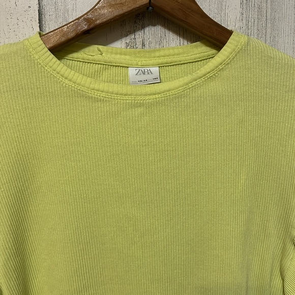 Z3 Neon yellow Zara flowy short sleeve crop top business casual size 13-14 - Picture 3 of 6